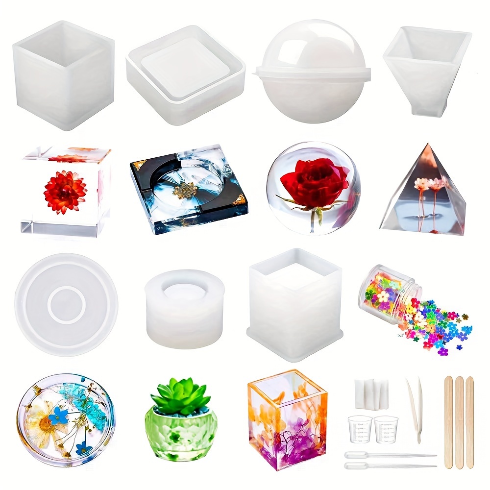 

Resin Molds Silicone Kit 20pcs, Epoxy Resin Molds Including Sphere, Cube, Pyramid, Square, Round, Used For Create Art, Diy, Ash Trays, Coasters, Candles. Decorative Sequins And The Complete Set Tools