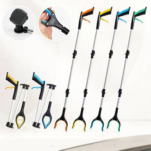 multifunktionaler verlängerter müllgreifer, 360° drehbare reinigungszange mit weiter öffnung, klappbarer magnetischer greifer, weicher rutschfester griff, langlebiges abfallsammelwerkzeug für senioren, zufällige farben