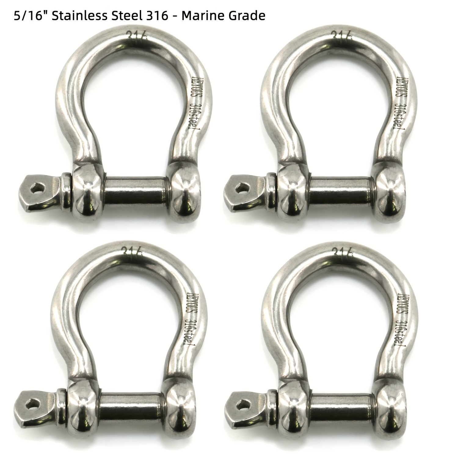 

4pcs 5/16" Marine Grade Steel Bow Shackles With Oversized - Ideal For Anchoring, Towing & Off-road Recovery