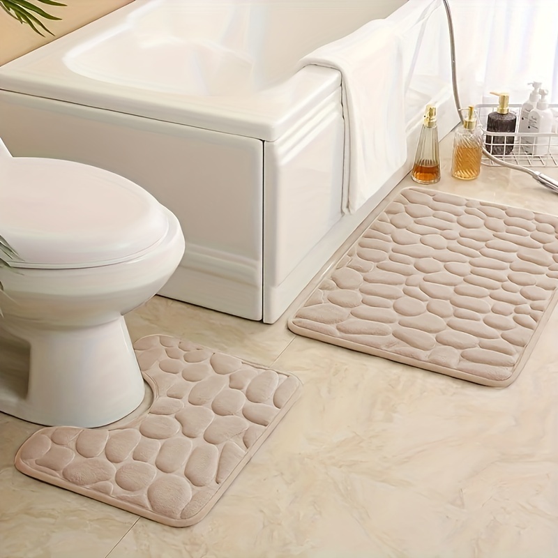 TEMU 2pcs Set Soft Memory Foam Bathroom Mats - Pebble Embossed, Quick-dry & Washable, Non-slip - Kitchen, Bedroom, Living Room Decor