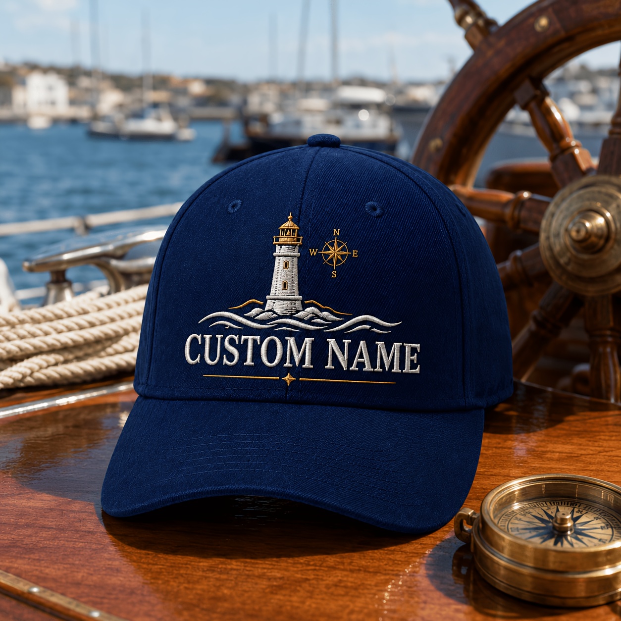 TEMU Casquette de baseball brodée Phare Personnalisée, Casquette Père avec Nom Personnalisé, Visière Ajustable, Casquette de Voyage Solaire Plage