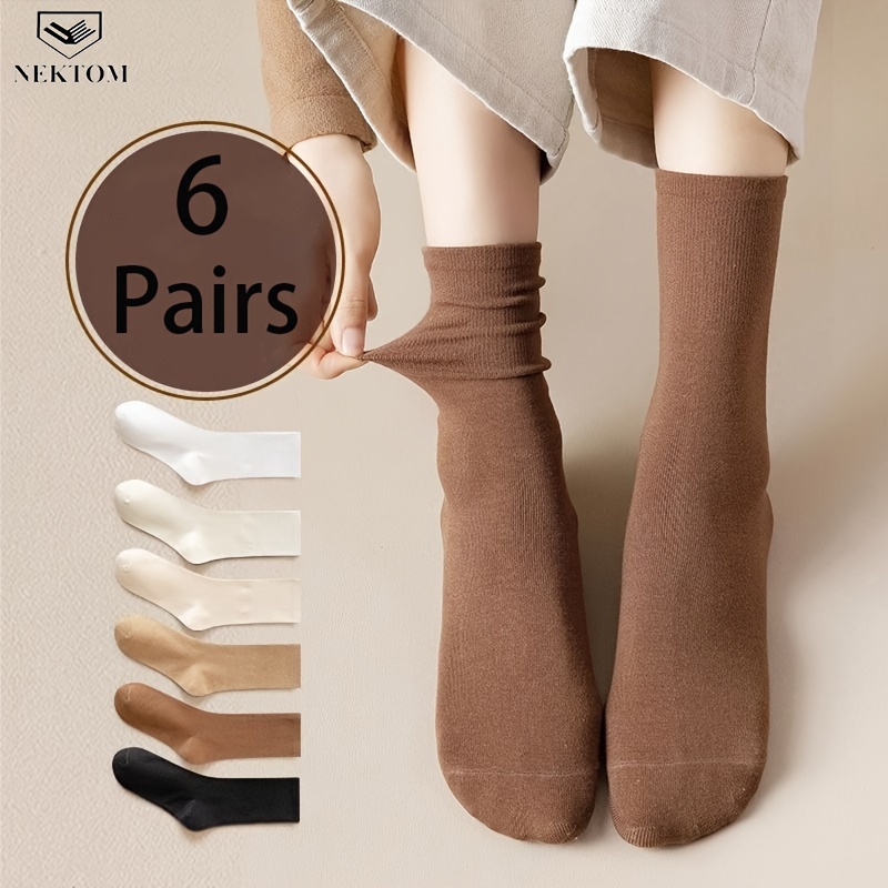 

6 Pairs Solid Plain Socks, Simple & Comfort All- Mid Tube Socks, Women's Stockings & Hosiery