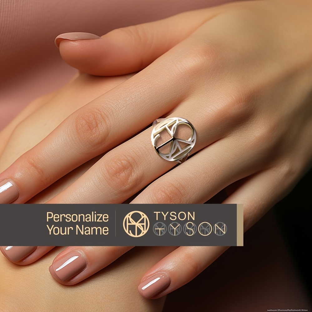 Image of Custom Unique Ring Personalized Name Logo Ring Stainless Steel More Meaningful Name Sign Opening Ring Gift For Her Ladies Men's Popular Jewelry