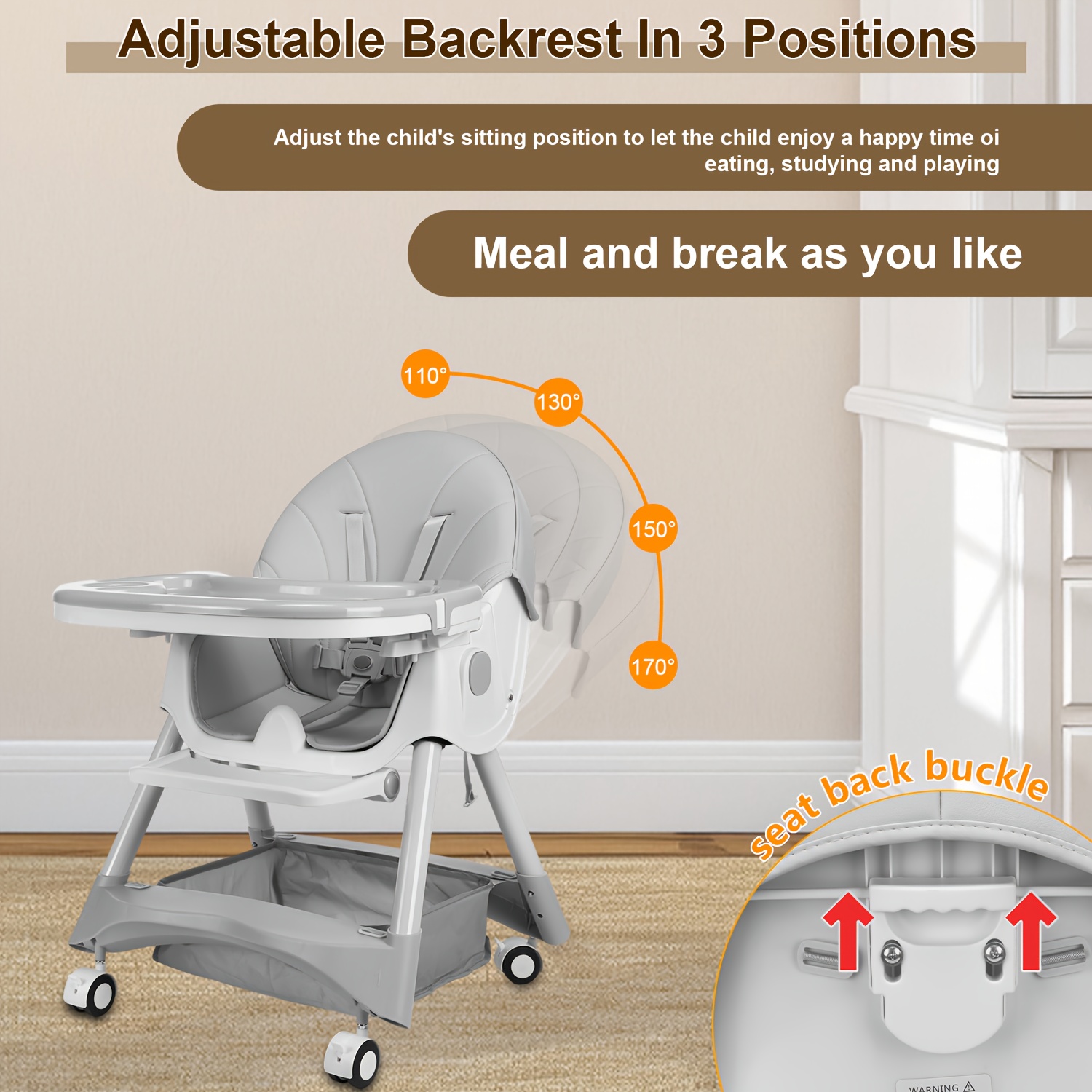 Baby High Chair, 3-in-1 Convertible Highchairs