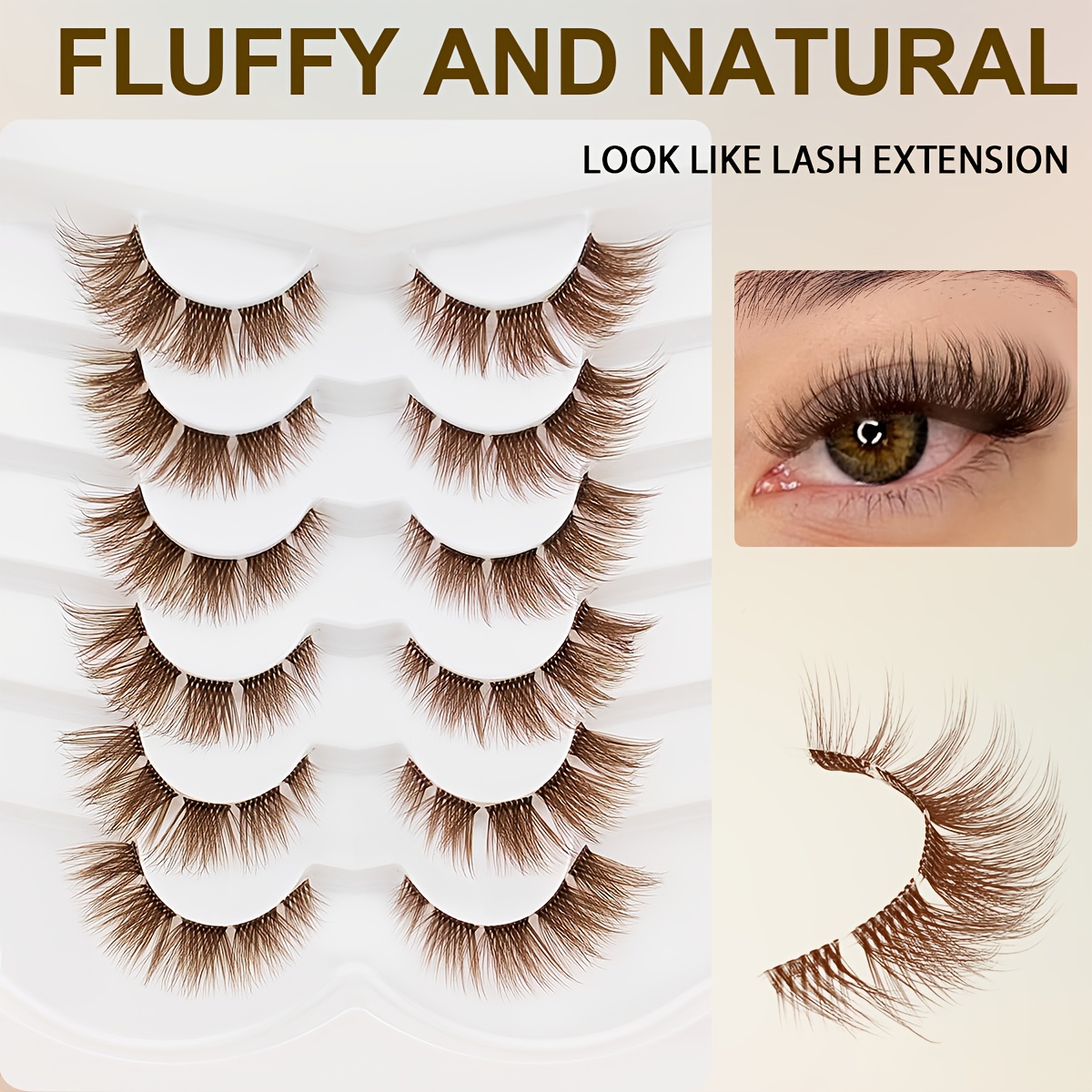 6 Pairs Brown Lashes Cat Eye Lashes Transparent Stem Invisible Band Lashes Cute Look Mink Lashes