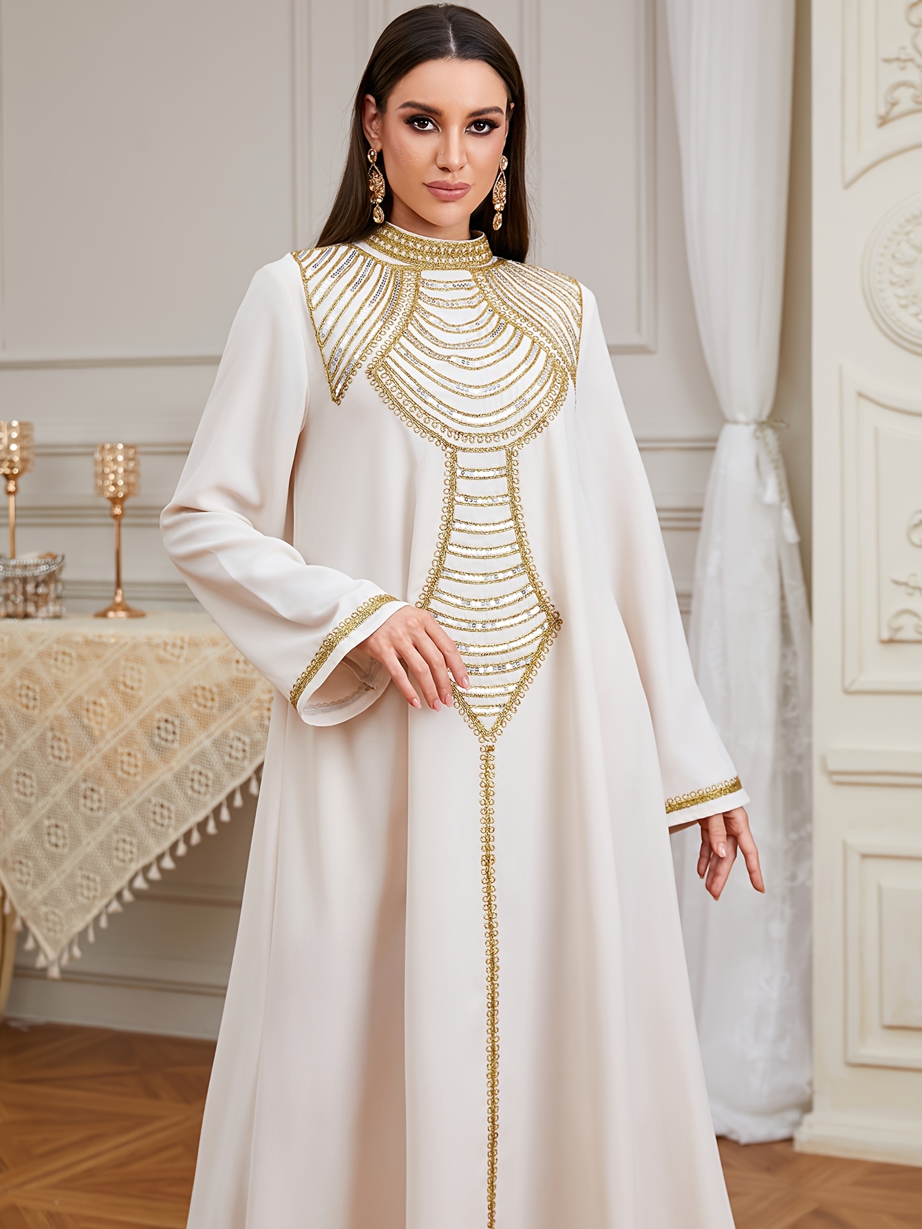 an elegant long kaftan dress women featuring golden - Temu Ireland