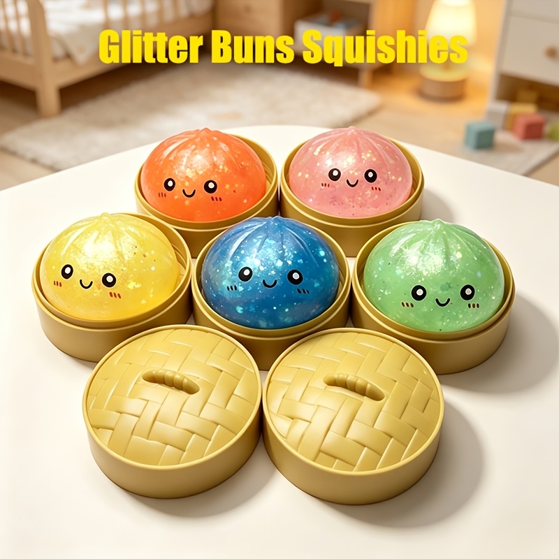 Gift For Her/Him Gifts for Her/Him, 3 Sets (3pcs Buns And 3pcs Steamers) Bun Squishy Squeeze, Cute Colorful Baozi Stress Ball, Sensory And Stress-Relieving, Multi-Item Party Favors Pack, Great Gift for Festivals Or Birthdays