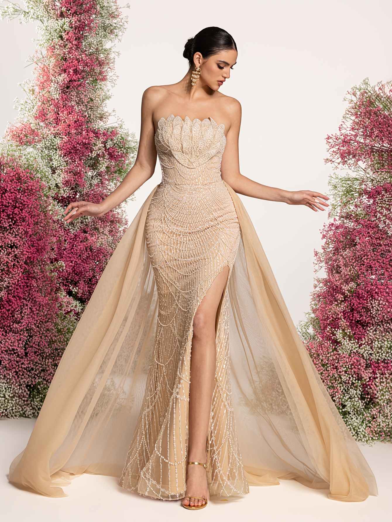 gold evening dresses south africa Women'S Long Hot Stamping Pleated Elegant Evening Dress