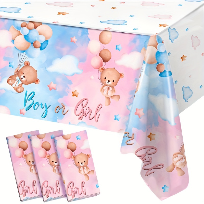 3 unidades de toldos de mesa para festa de   de gênero - desenho de     rosa e  , 220x130cm capas de mesa de plástico descartáveis com   ou menina script, perfeito para decorações de chuveiro de  