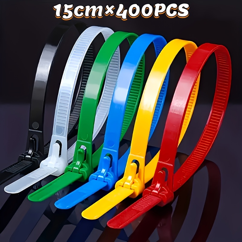 TEMU 400pcs Mixed Color Reusable Nylon Cable Ties- Self-locking Wire Management Straps- Multi-style Fastening Ties For Home Office- Bundle Zip Ties