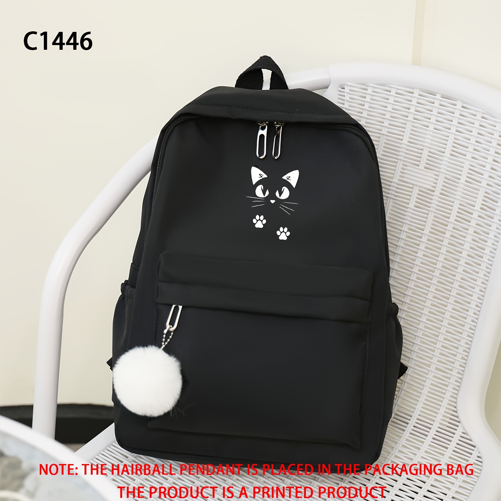TEMU 1pc Fashion Easy Versatile Cat Face Claw Print Outdoor Lightweight Backpack Large Capacity Multifunctional Student Book Bag Casual Backpack