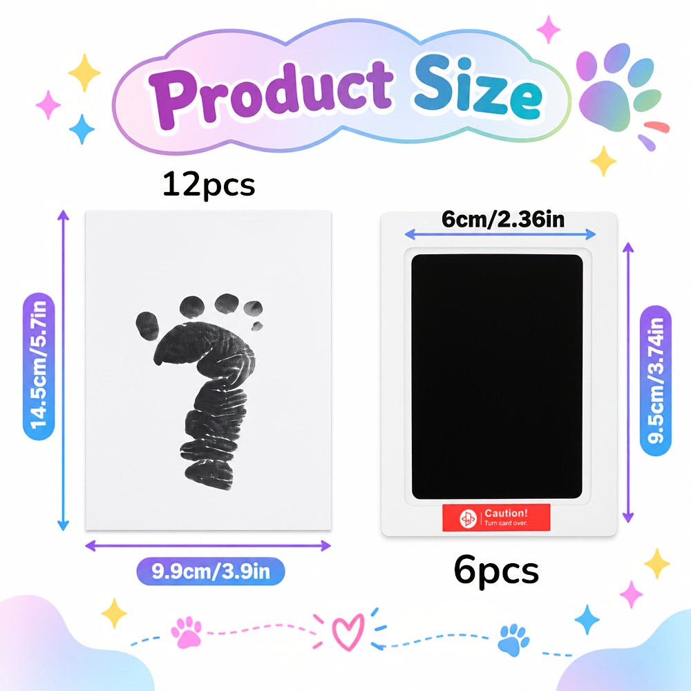 TEMU 6 Boxes/12 Sheets Of Paper, Cat And Dog Handprint And Footprint Tool Set, Souvenir Additions Totaling 12pcs, Suitable For Pet Souvenirs - ,
