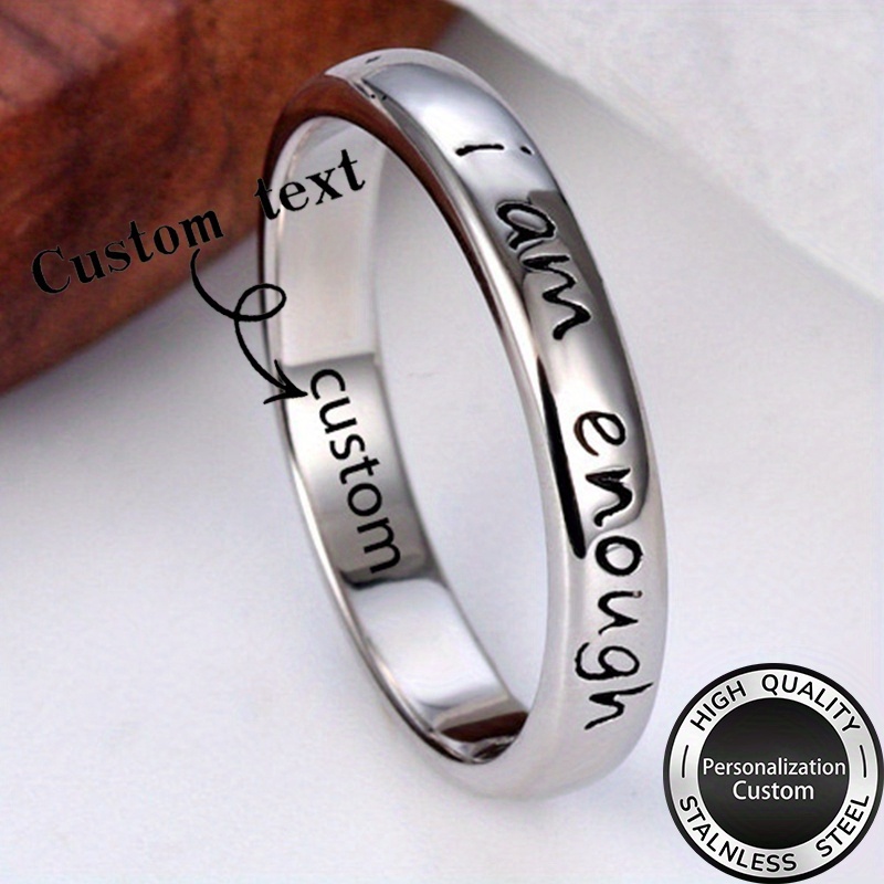 TEMU 1pc Fade-resistant Self- Engraved Text Ring "i Am Enough" Ring For Men And Women, Fashionable Couple's Jewelry Gift