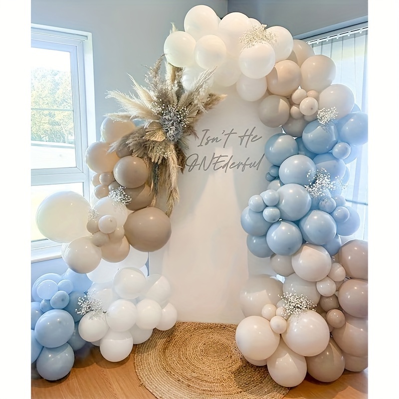 

130pcs Latex Balloon Garland Arch Set, Supplies For Festival Or Birthday Party Background Decoration, White Balloons, Macaron Blue Balloons, And Brown Balloons Valentine's Day And Holidays