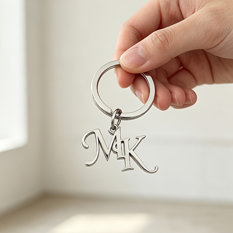 TEMU Custom Two-letter Stainless Steel Keychain, Two-letter Splicing Design, Personalized Letter Keychain, Custom Couple's Keychain, Handmade