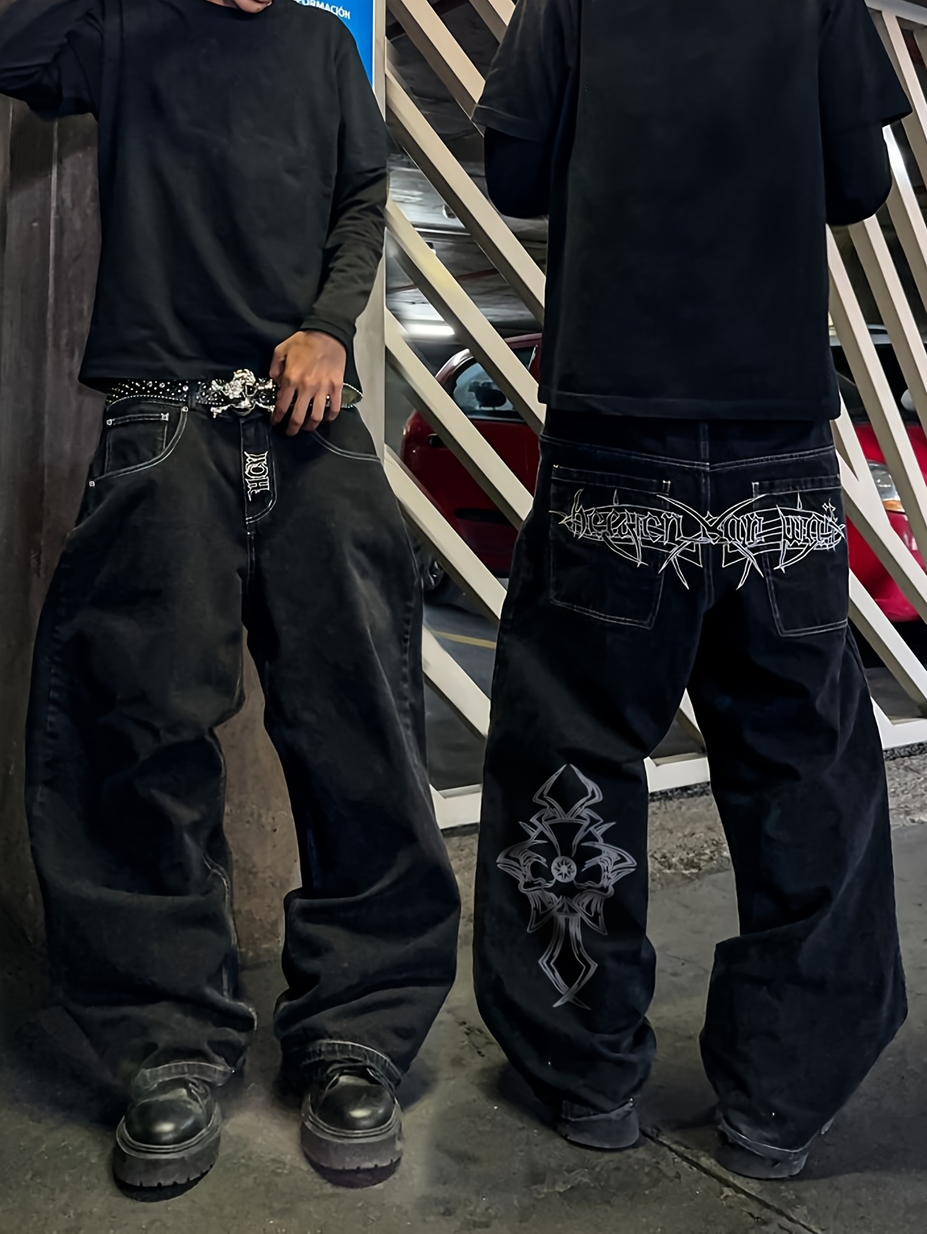 mens     long pants casual embroidered street outing jeans