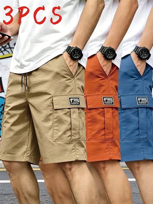 lot de 3 shorts cargo pour homme et unisexe - coupe décontractée avec cordon de serrage à la taille, poches multifonctionnelles - tissu non extensible, adapté pour le fitness, la randonnée et - shorts décontractés printemps/été, lavables à - pour hommes, et