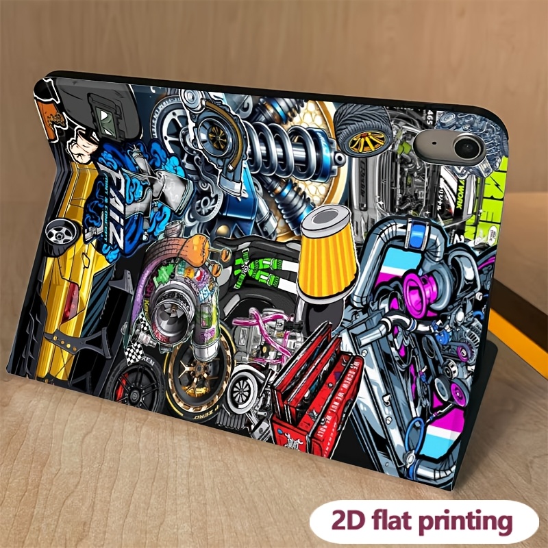 TEMU Auto Tuning Art Pattern For Ipad Case | Foldable, Non-slip, Scratch Resistant Tpu Material, Suitable For Various For Ipad Models, Perfect