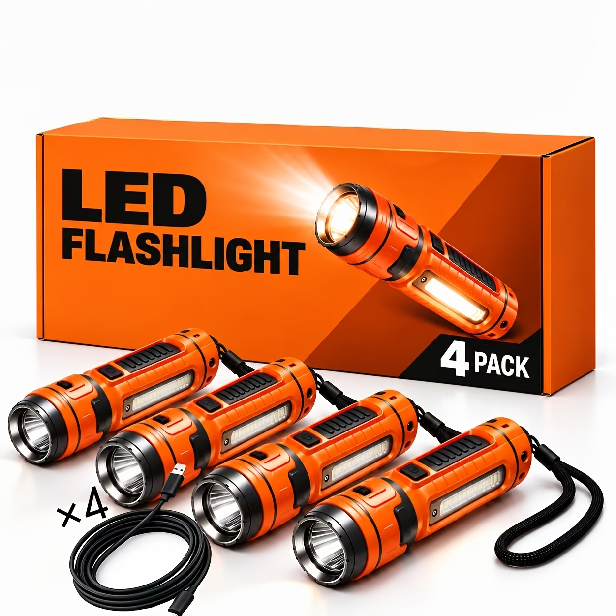 TEMU 4 Pack Rechargeable Mini Flashlights, , , Cob Side Light & Type-c Charging, Portable Small Flashlight For Bag, Outdoor Camping, Hiking &