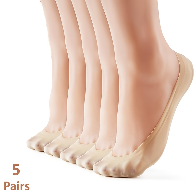 Image of 5 Pairs Of Invisible Socks For Women, Low-cut Invisible Socks, Suitable For Flats, High Heels, And Sneakers. Soft And Comfortable, With . In Apricot And Black
