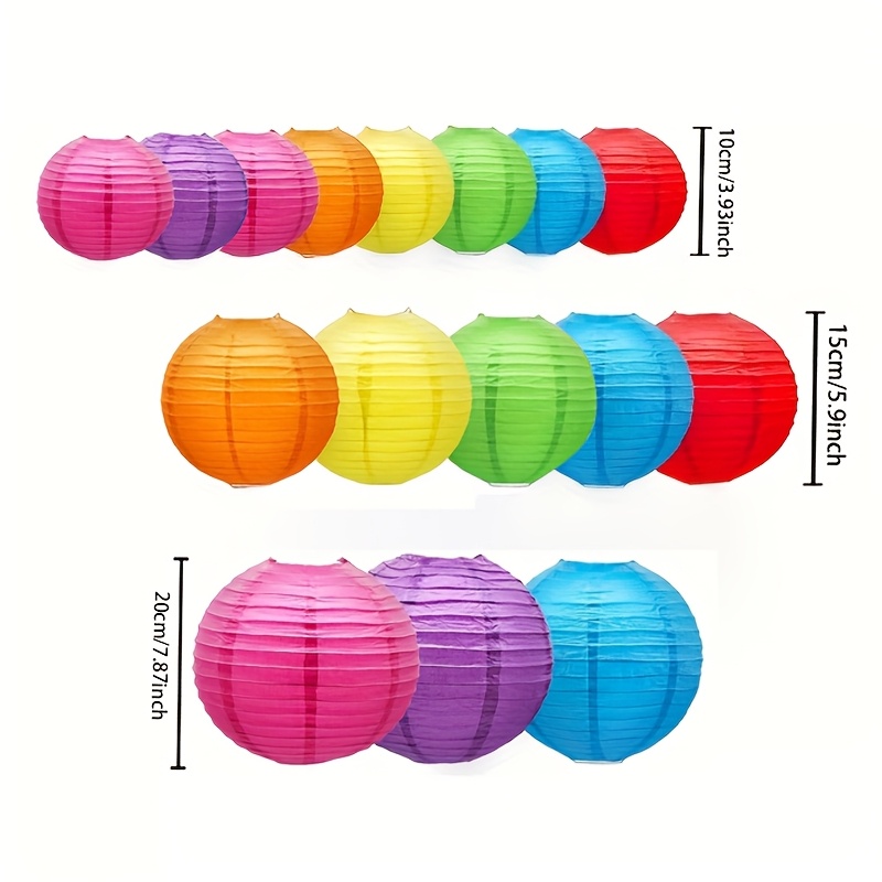 Image of 16pcs Set Of Hanging Paper Lanterns, Rainbow Colorful Chinese Paper Lanterns For Ceiling Party Decorations, Suitable For Carnival, Mexican Parties, Baptism, Birthday, And Anniversary Celebration