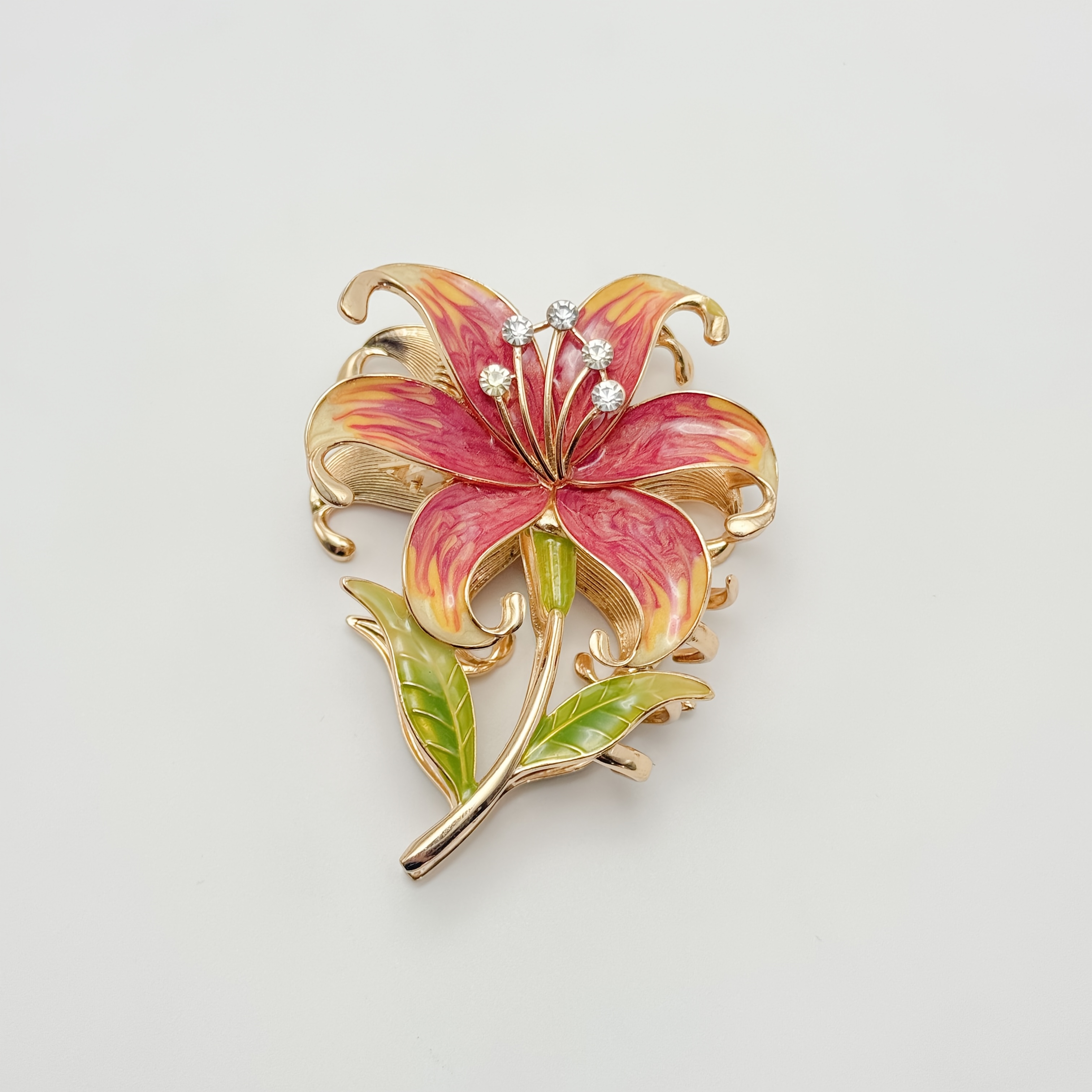 TEMU Vintage Enamel Gradient Lily Flower Shark Clip, Rhinestone-encrusted Gilded Back-of-head Updo Hair Clip, Women's Elegant Light-luxury Non-slip