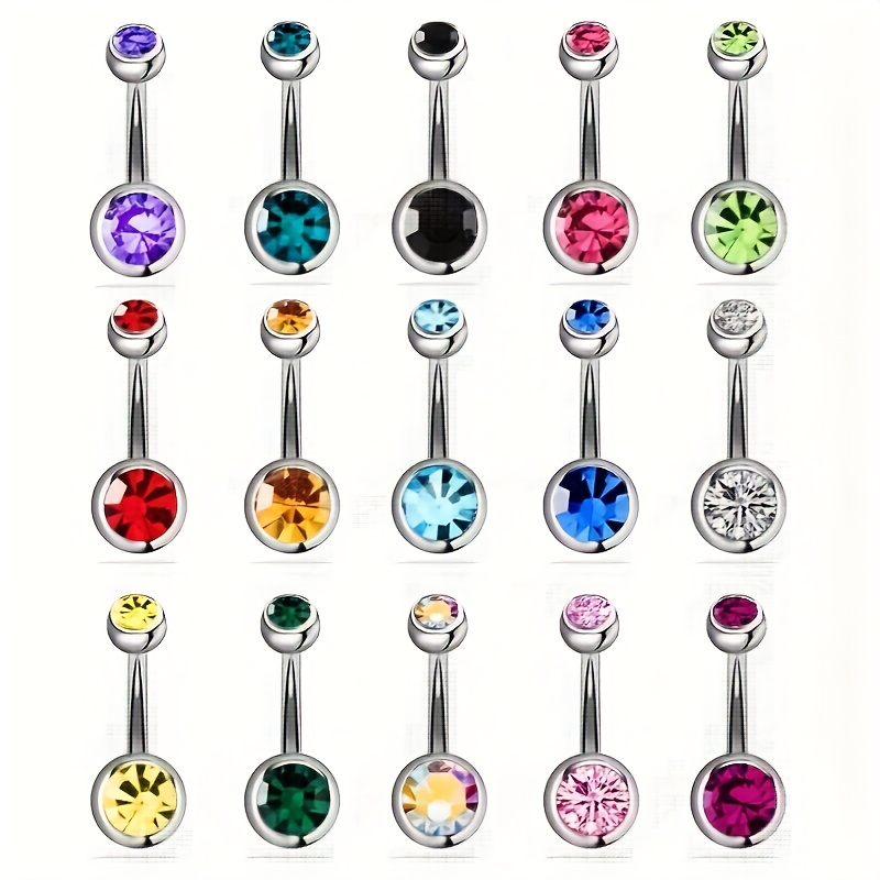 TEMU 12pcs Steel Inlaid Synthetic Synthetic Cubic Zirconiaia Colored Belly Button Ring Set, Daily Party Accessories, Festive Gift, Colors Random