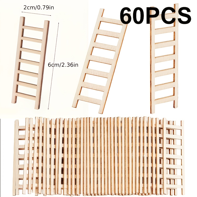 Image of 30/60 Mini Wooden Ladder Furniture Ladder House Decoration Diy Craft Accessories For Landscape Decor
