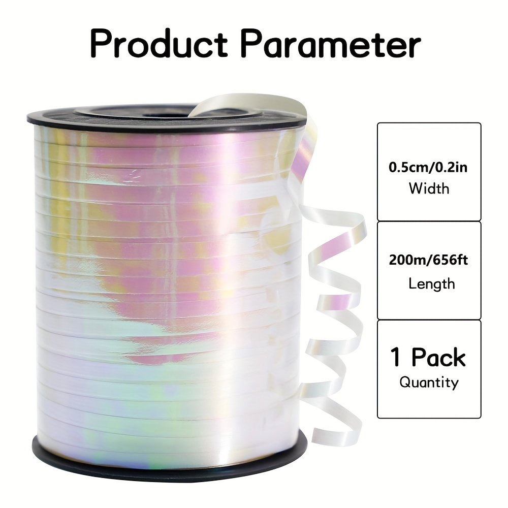 656ft Iridescent White Curling Ribbon - Thin, Curly, Shimmering Pastel Ribbon For Gift Wrapping, Balloons, Birthdays, Weddings, Christmas, And Craft Decorations, Christmas Ribbon