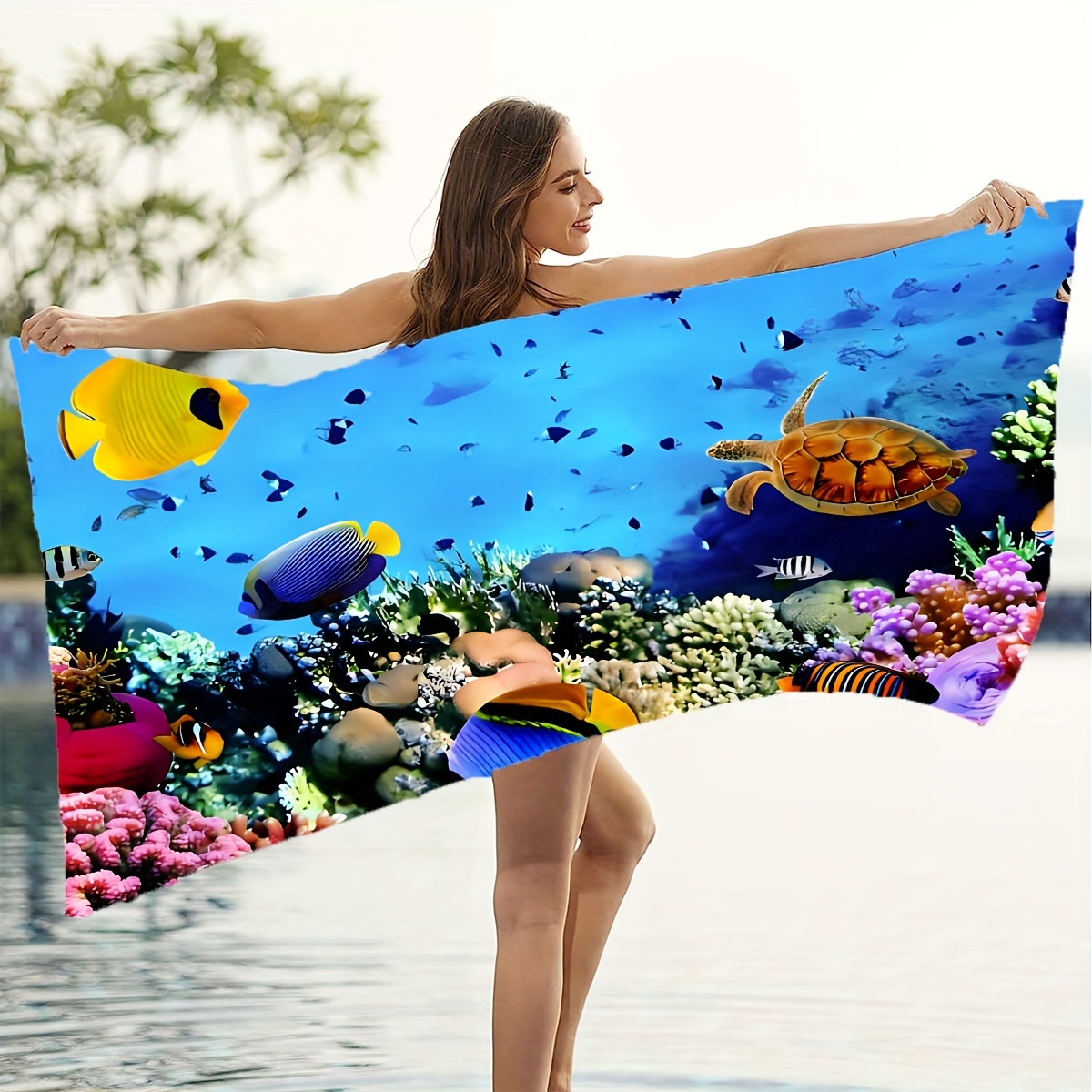 

1pc Fish Pattern Beach Towel, Super Absorbent Beach Towel, Large Microfiber Beach Blanket, For Travel Camping Summer Vacation, Beach Essentials, Holiday Essential Gift