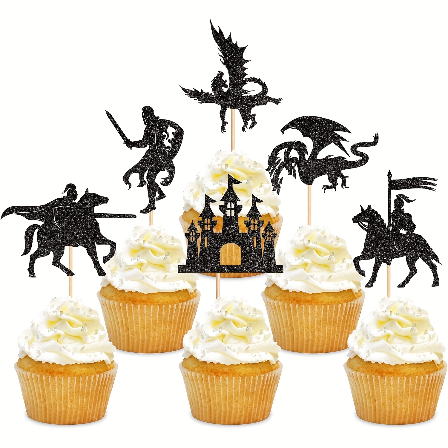 Image of 12pcs Dragon Theme Cupcake Toppers Mythical Stories Cake Decoration Picks Realistic Cake Topper Cake Decoration Wedding Birthday Event Theme Party Decoration Supply