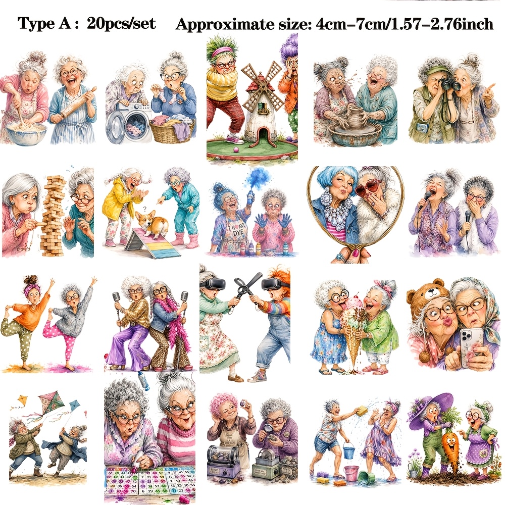 TEMU Ruonaorou 20 Sheets Vintage Creative Fashion Grandma Planner Sticker Decoration 2d Flat Handmade Sticker Scrapbooking Diary Notebook Album Photo