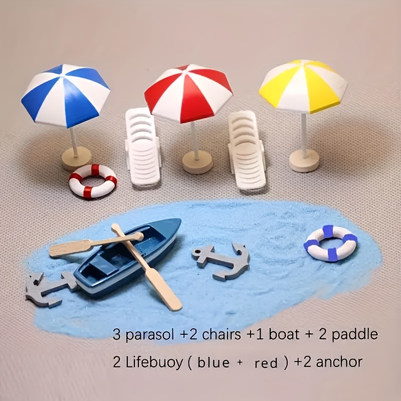 

12pcs Mini Beach-themed Decoration Set, Summer Beach Scenery Small Ornaments, Including Boats, Starfish, Parasols, Lifebuoys, Chairs, Suitable For Diy Glass Gardens, Gardens And Handmade Displays