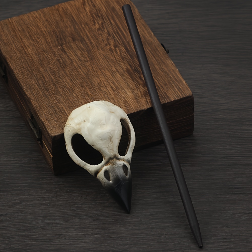 Vintage Resin 3D Simulated Raven Skull Hairpin, Gothic Style