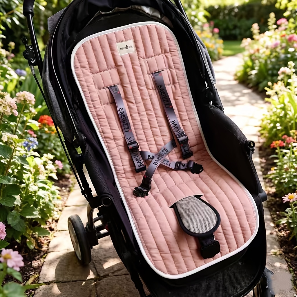 Image of Baby Stroller Seat Cushion, Child Stroller Seat Pad, Fresh Solid-color Baby Stroller Seat Cushion, Baby Stroller Mat, Soft And Comfortable Baby Stroller Seat Pad