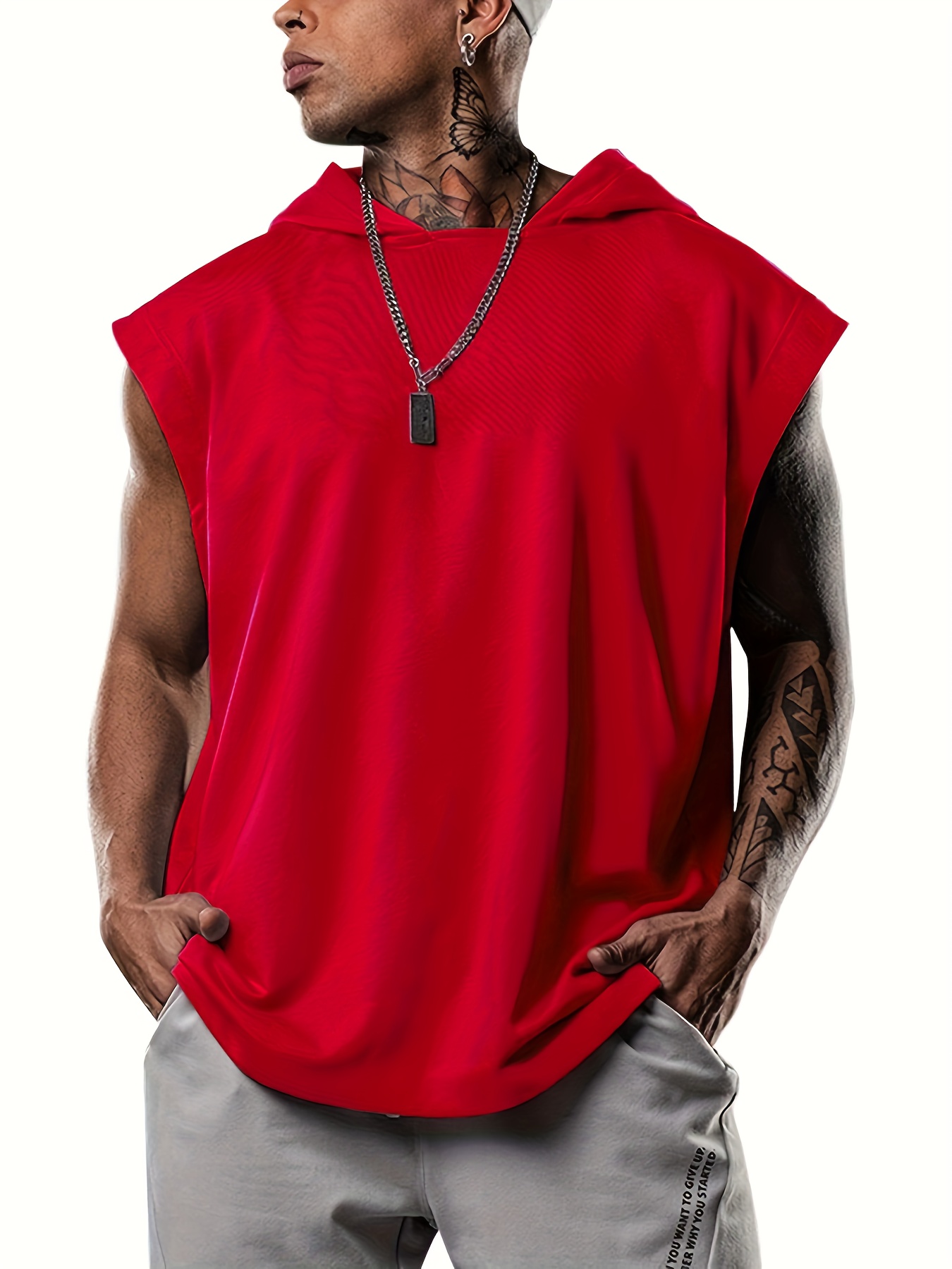 Plus Size Men's Lightweight Breathable Sleeveless Hoodie - Loose Fit Running Fitness Gym Workout, Casual Streetwear, Machine Washable, Solid Color, No Stretch Fabric, Workout Accessories, PLUS SIZE