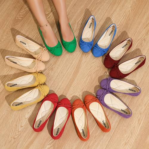 a pair of womens flat shoes with a drawstring exquisite comfortable feel suitable for indoor and outdoor in multiple colors and sizes