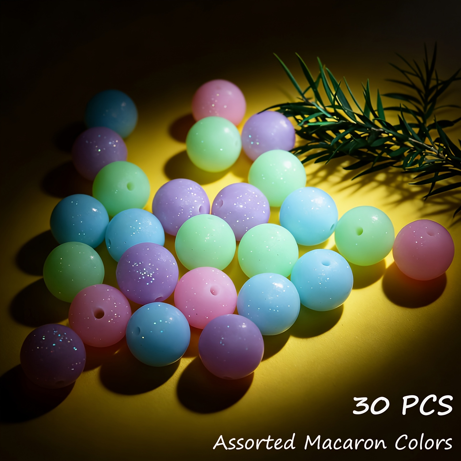 TEMU 10/30 piezas de cuentas de silicona con de 15 mm, cuentas focales de silicona con lentejuelas, aleatorios, cuentas de goma de silicona con polvo