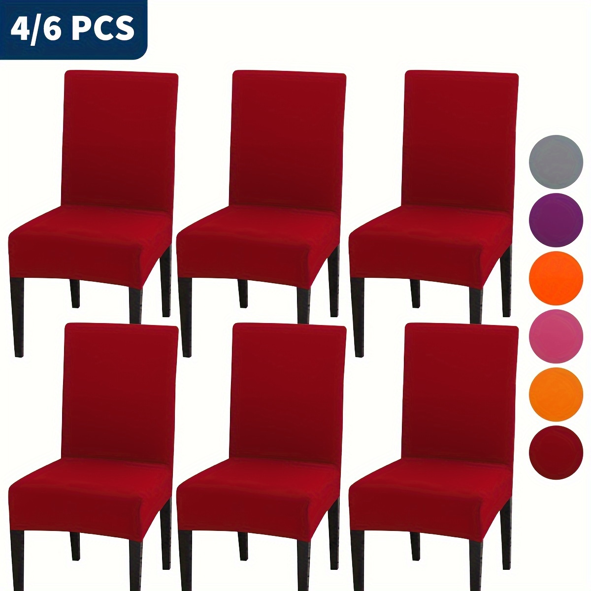

4/6pcs 4 Seasons Solid Color Chair Cover Furniture Protector Chair Slipcover Home Decoration Living Room Kitchen Dining Room Easy Installation