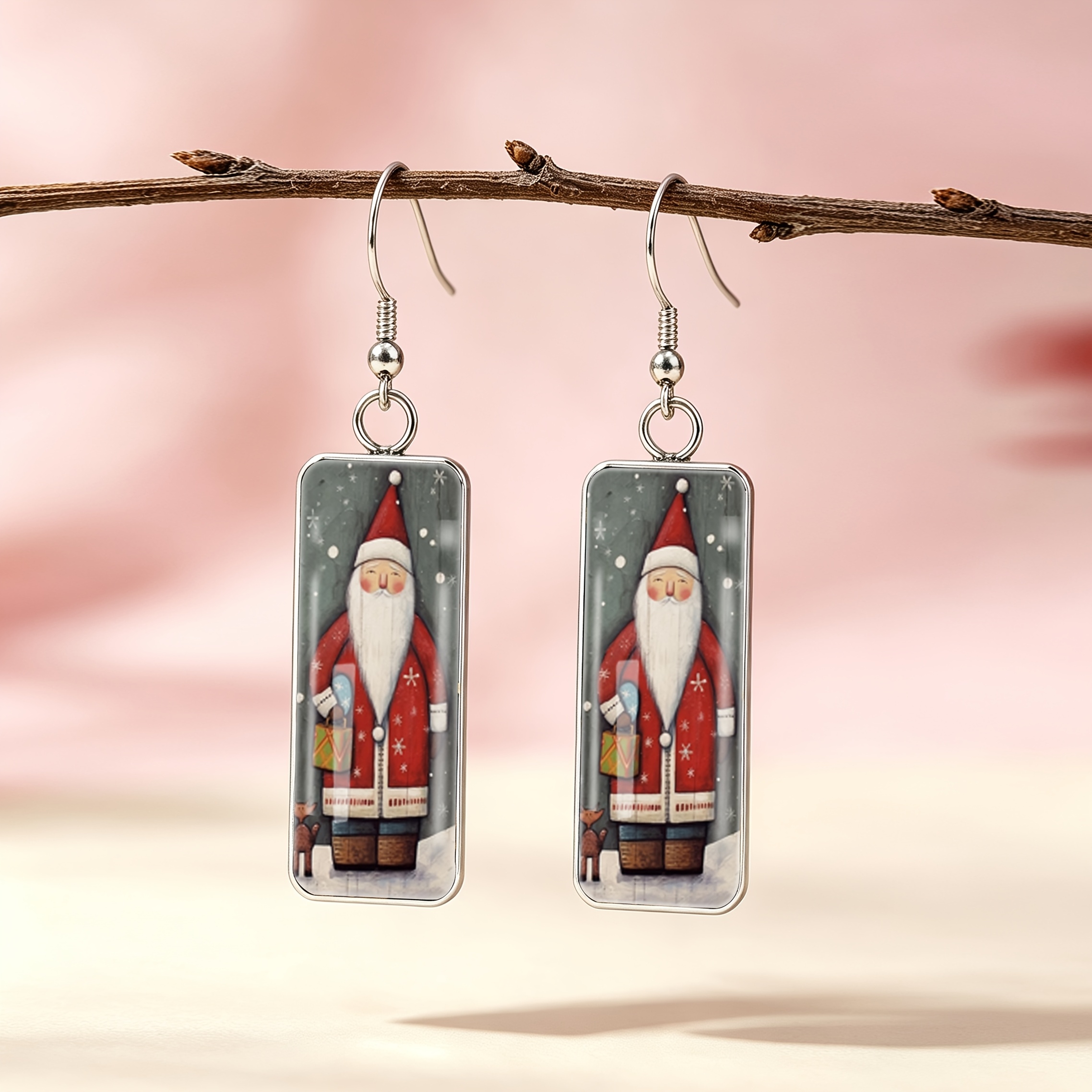 TEMU 1 Pair Nostalgic Robe Santa Claus Pattern Steel Material Long Earrings, Elegant Suitable For Men And Women Daily Gift Jewelry Ear Jewelry