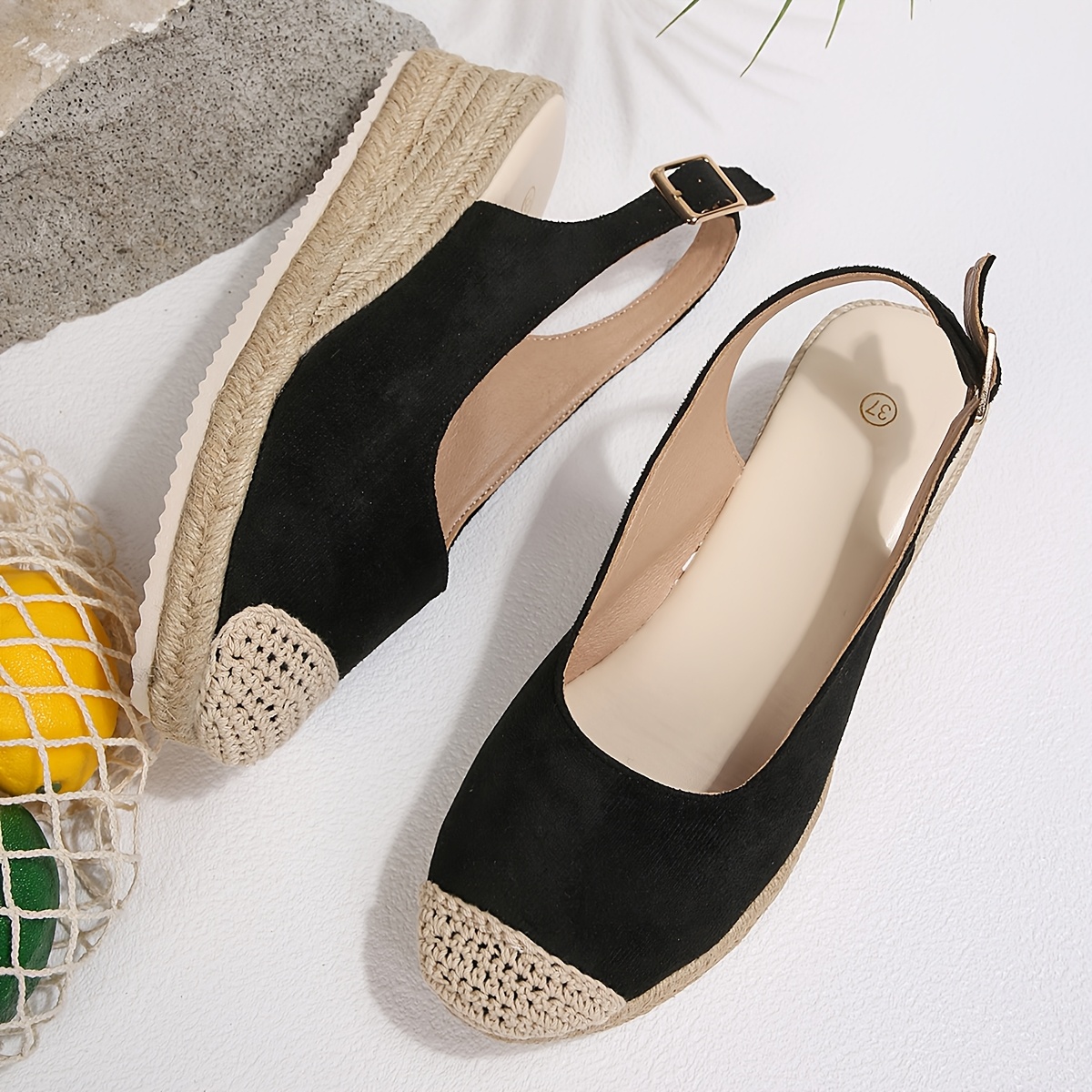 Womens New Summer Straw Platform Wedge Sandals Closed Toe