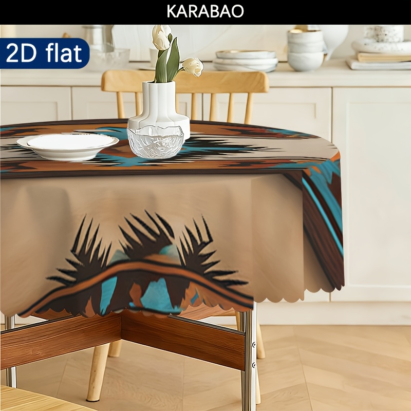 TEMU 1pc Retro Ethnic Style Geometric Pattern Tablecloth, Exquisite Printed Design, Suitable For Home Decor, Perfect Accent For Your Dining Table And