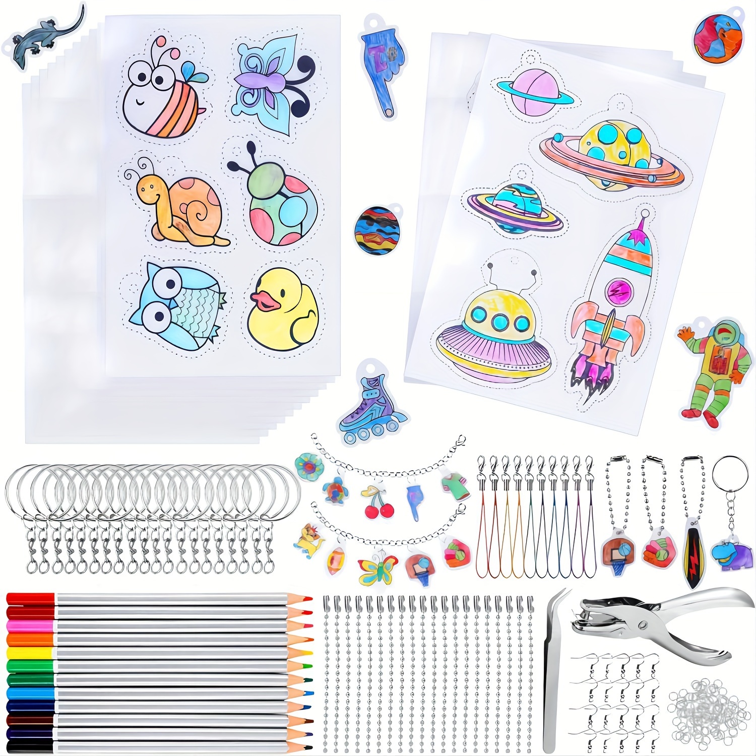 

179 Piece Shrink Wrap Set, Including A5 , Key Rings, Pencils, Ball Chains, Hole Punch, Tweezers, Shrink Film Set