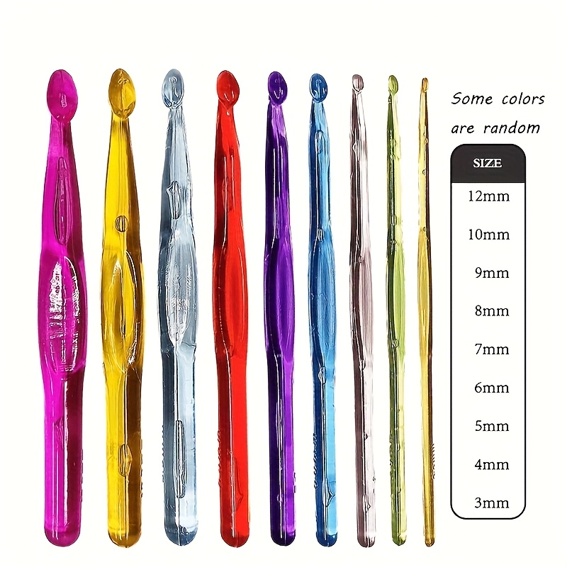 9pcs Set Of 15cm Colored Crochet Hooks, 3-12mm Hook Heads, (color Random) Suitable For Beginners, Ergonomic Plastic Knitting Needle Set