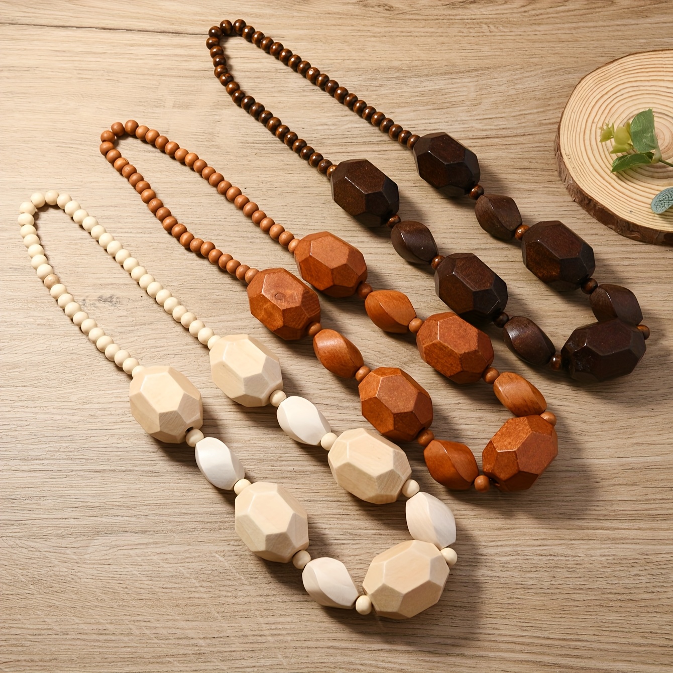 Boho Irregular Bead Necklace Vintage Wooden Pendant