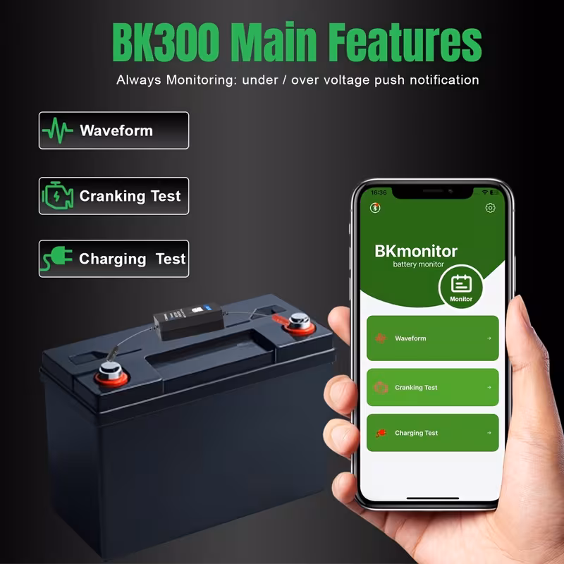bk300 wireless 5 0 battery monitor 12v 24v car lead acid battery r with start charging test reverse protection usb abs material for ios battery battery without battery Product details 9