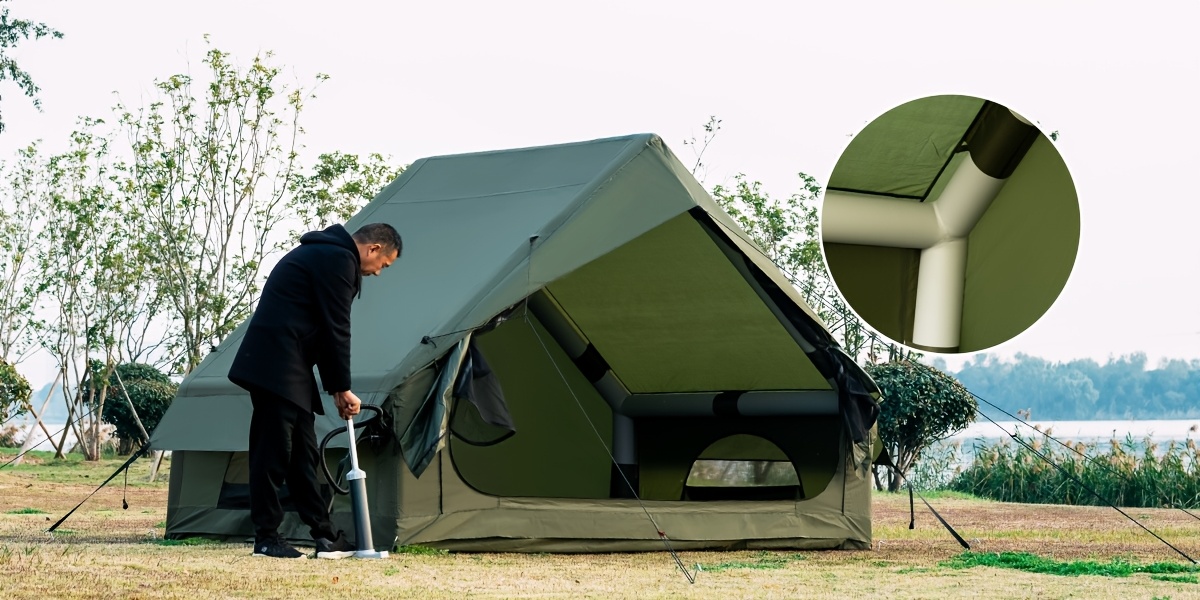 Inflatable Tent with Stove Jack for 3-4 Person, All-Season Self-Supporting Air Tents, Easy Setup Cabin Camping Tent with Mesh Windows for Outdoor, Family Camping