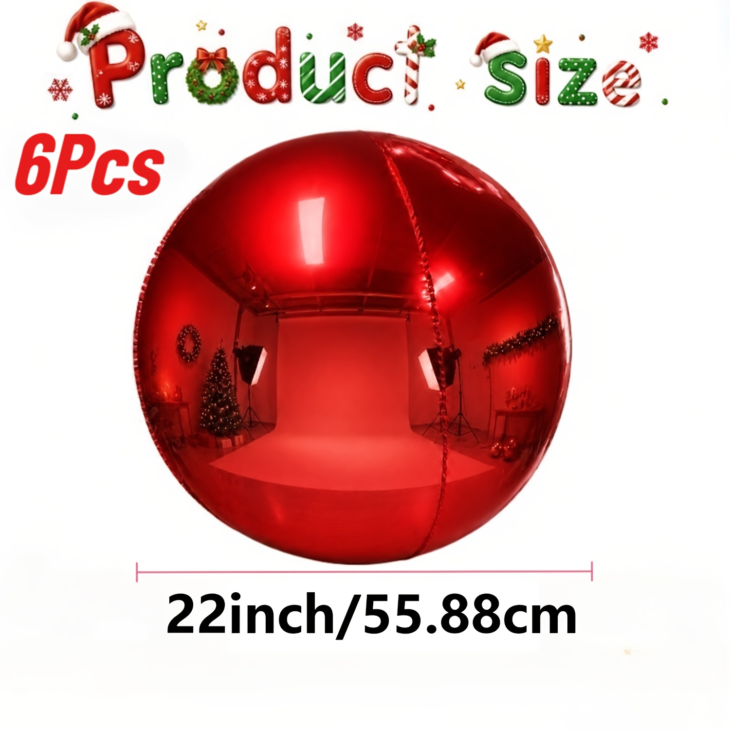 TEMU 6-pack 22-inch Red Inflatable Mirror 4d Foil Balloons, Christmas Balloons, Christmas Decorations, Suitable For Christmas, Weddings, Birthday