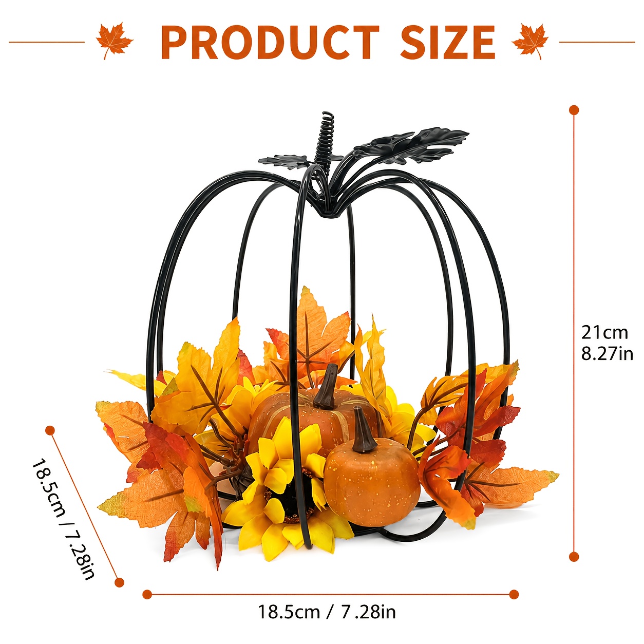 TEMU Iron Art Pumpkin Sculpture Ornament, With Autumn Leaves And Mini Pumpkins Iron Art Pumpkin Ornament, Autumn Thanksgiving Home Table Decoration,