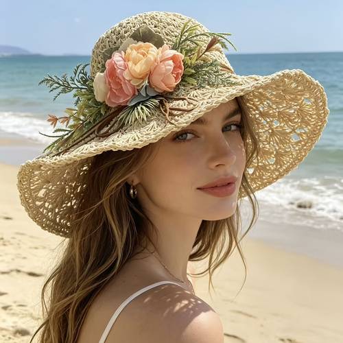flower artistic straw hat for women summer beach sand resort french wide brimmed sun hat cap